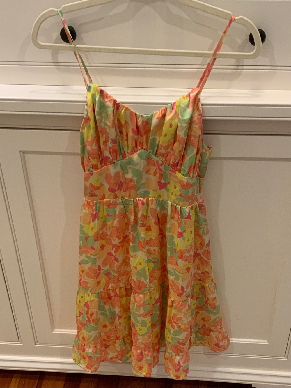 mittoshop Floral Spaghetti-Strap Dress in Coral, Yellow & Mint Green